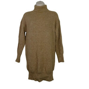 Shein Ribbed Knit Turtleneck Sweater Dress Tunic Women Size S Tan Long Sleeve